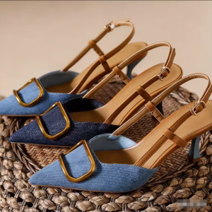 Pointed-toe Denim Platform Sandals